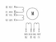 57两相步进电机实物接线图、电机尺寸图